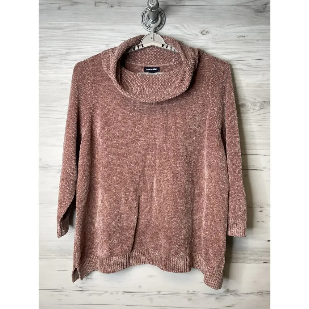 Lands End Womens 3X Pink Chenille Cowl Neck Pullover Sweater 504271 V3917/F4222